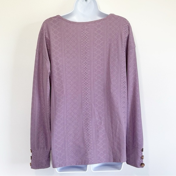 NWT DOKOTOO Purple Eyelet Long Sleeve V Neck Blouse Size Large - Picture 2 of 9